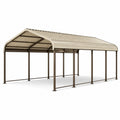 Abri voiture double en acier brun avec toit en polycarbonate beige à deux versants, 600 × 600 × 270 cm