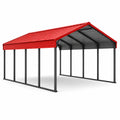Abri pour deux véhicules en acier rouge et anthracite avec toit à deux pans, 600 × 600 × 300 cm