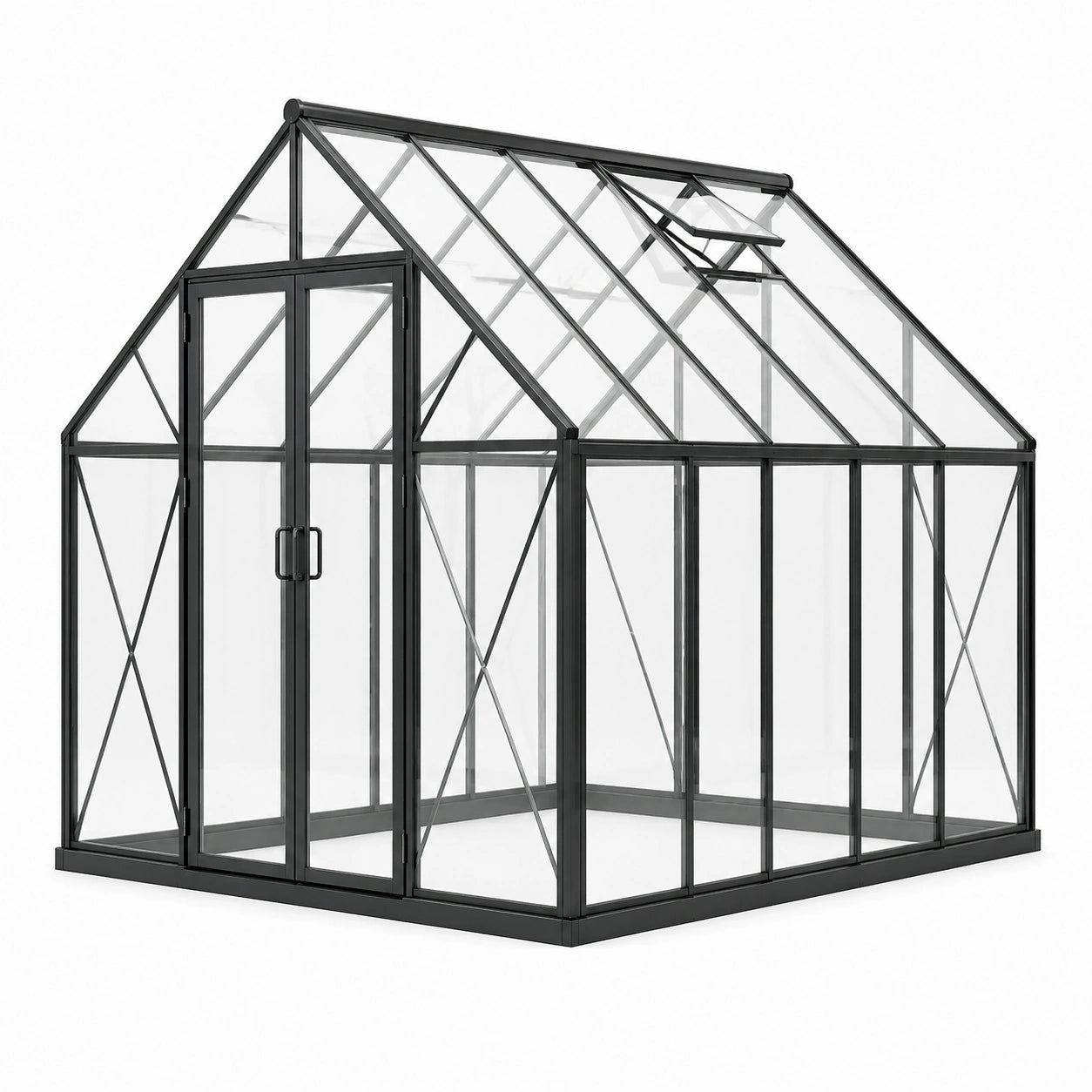 Serre de jardin en aluminium noir et polycarbonate transparent avec double porte et fenêtre de toit, 190 × 190 × 195 cm
