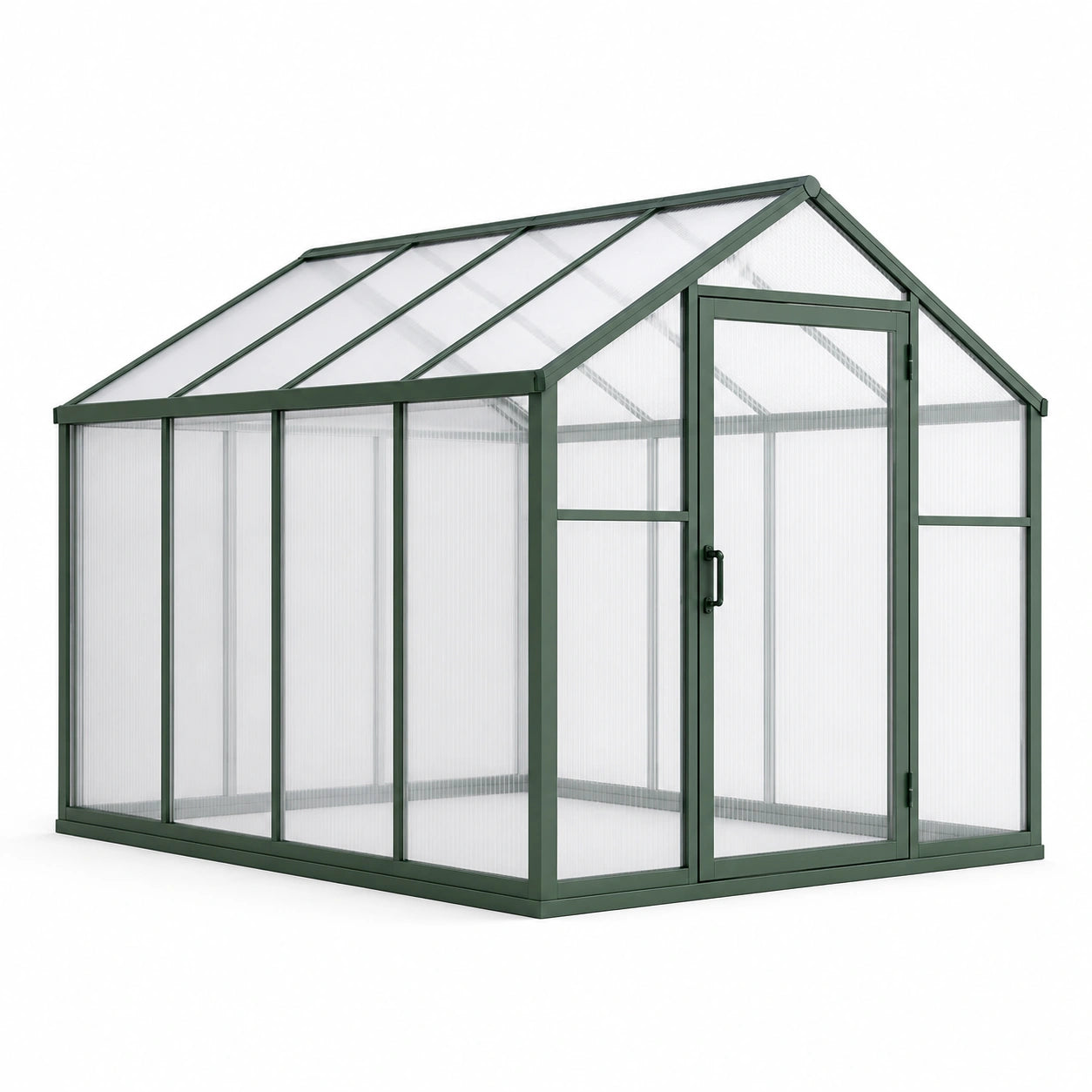 Serre de jardin en aluminium vert avec panneaux en polycarbonate translucide et porte battante, 250 × 190 × 195 cm