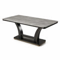 Table à manger contemporaine en céramique grise effet marbre avec piètement noir et doré, 160 × 90 × 75 cm