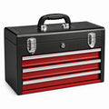 Boîte à outils portable en métal noir, rouge et argent, 51 × 22 × 35 cm, avec 3 tiroirs verrouillables