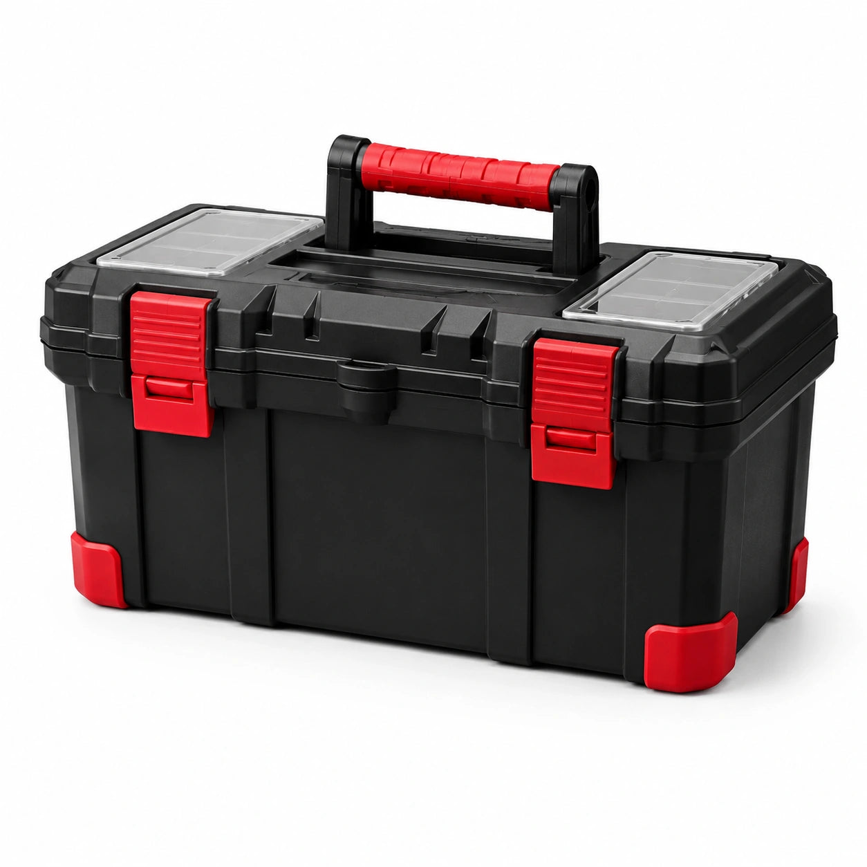 Boîte à outils portable en plastique rigide noir et rouge avec compartiments, 50 × 27 × 25 cm