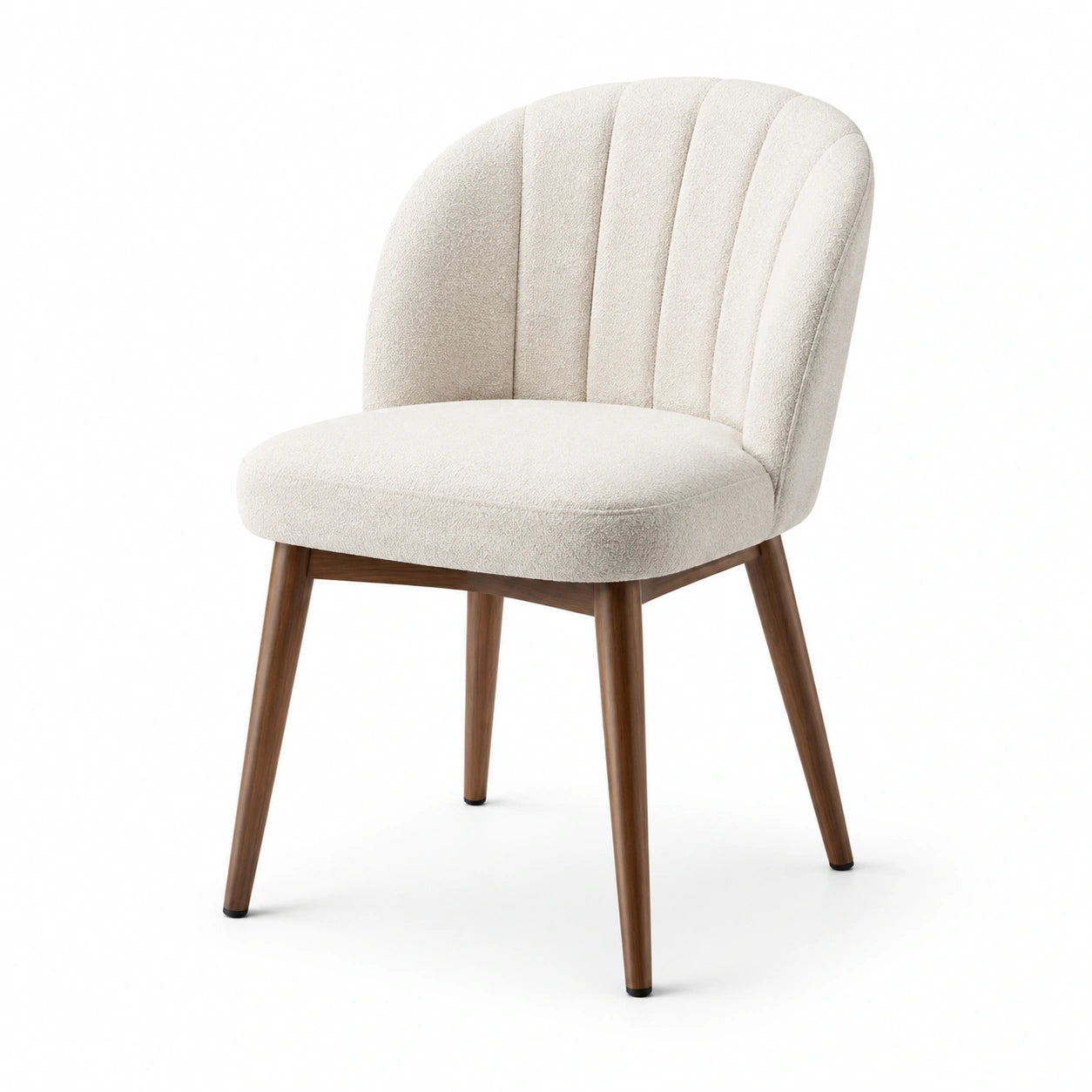 Chaise rembourrée en tissu bouclé écru avec pieds en bois marron, 58 × 61 × 81 cm