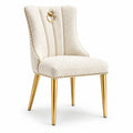 Chaise rembourrée en tissu bouclé écru avec pieds en métal doré, 55 × 62 × 88 cm