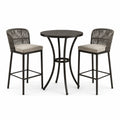 Ensemble de jardin 3 pièces noir, gris et beige avec table haute ronde Ø 90 × 95 cm et 2 tabourets 55 × 58 × 105 cm