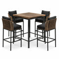 Table haute carrée 100 × 100 × 91 cm avec 4 chaises 56 × 60 × 102 cm, brun et noir