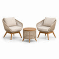 Ensemble 3 pièces beige et marron avec 2 fauteuils 76 × 75 × 82 cm et table ronde Ø 60 × 45 cm